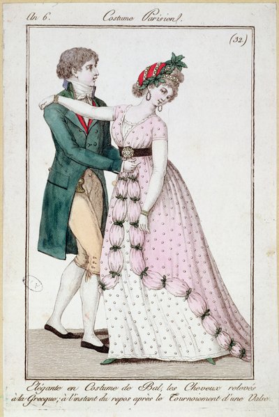 Elegant Couple Dancing the Waltz by French School